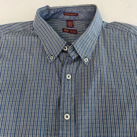 Izod Slim Fit Casual Button Down Lg Slv Check Cotton Shirt Navy + Green Sz L - Picture 3 of 12